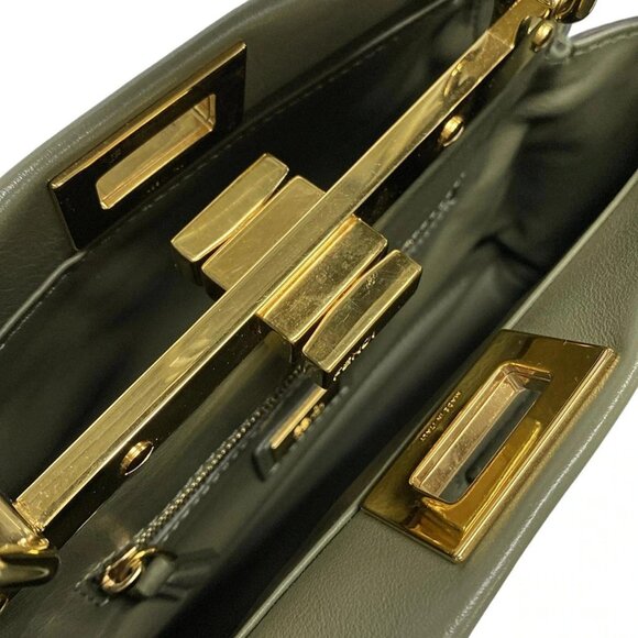 Auth FENDI Mini Peekaboo Pocket 8BN311 Khaki Leather - Handbag - Picture 14 of 16